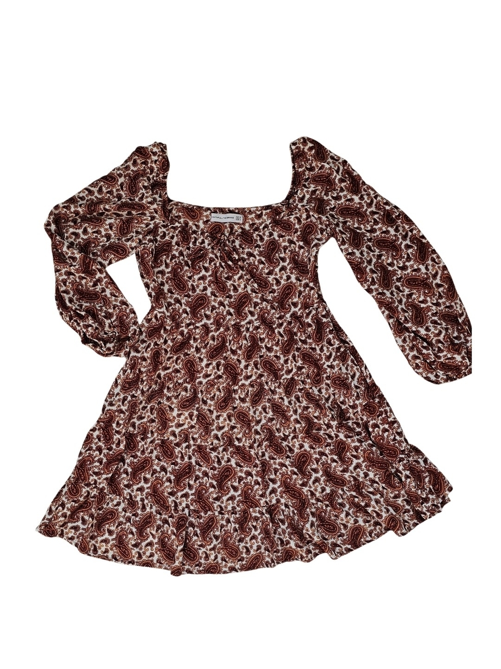 Faithfull the Brand Paisley Square-Neck Long Sleeve Dress Size 6 Medium